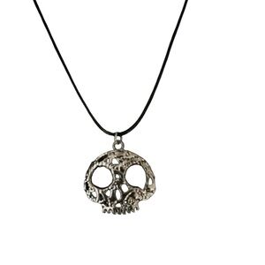 Gothic Skull Pendant Necklace on Black Waxed Leather Cord Unisex